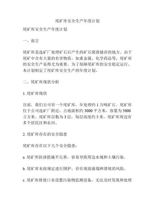 尾矿库安全生产年度计划