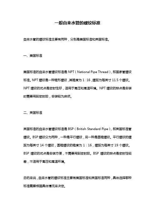 一般自来水管的螺纹标准