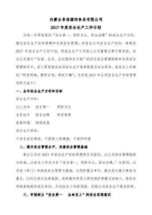 2017年度安全生产工作计划(新)