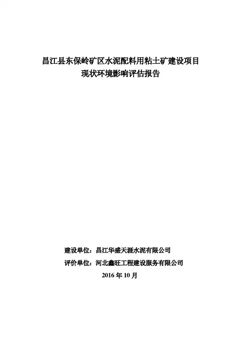 昌江县东保岭矿区水泥配料用粘土矿建设项目现状立项环境影响评估报告
