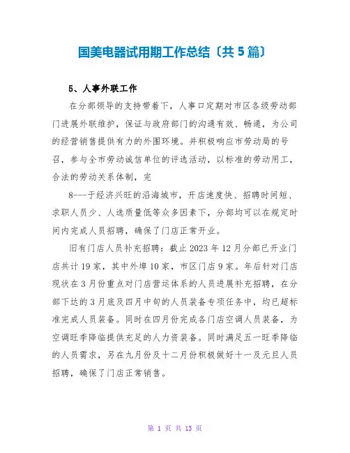 国美电器试用期工作总结(共5篇)