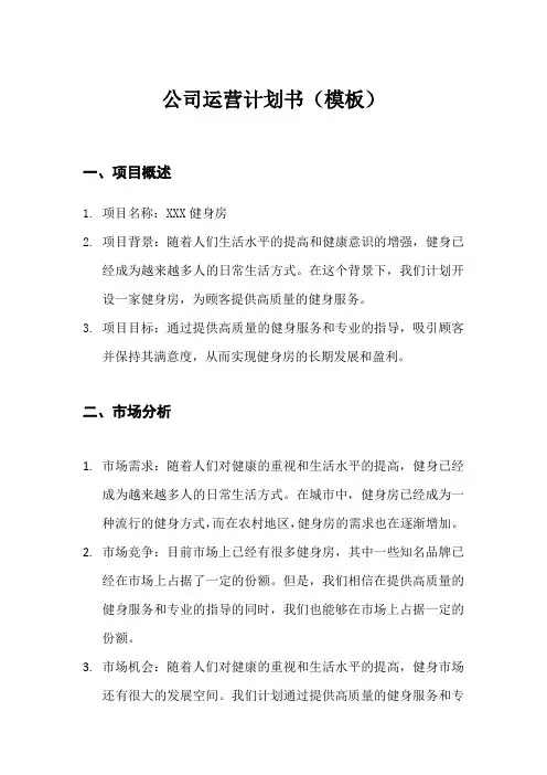 公司运营计划书(模板)
