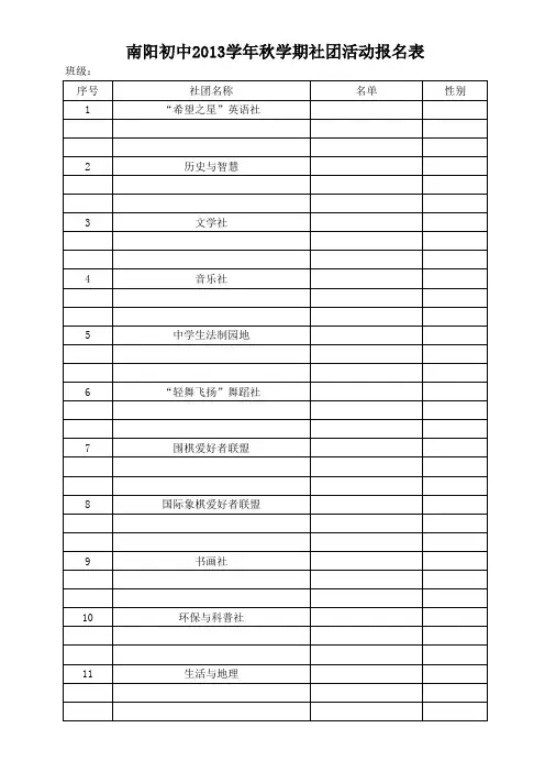南阳初中社团报名表