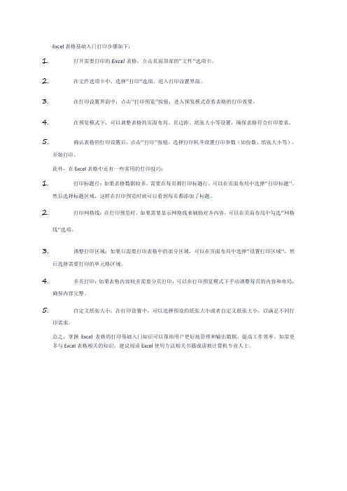 esxel表格基础入门打印