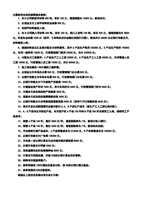主要经济业务的核算综合案例(1)