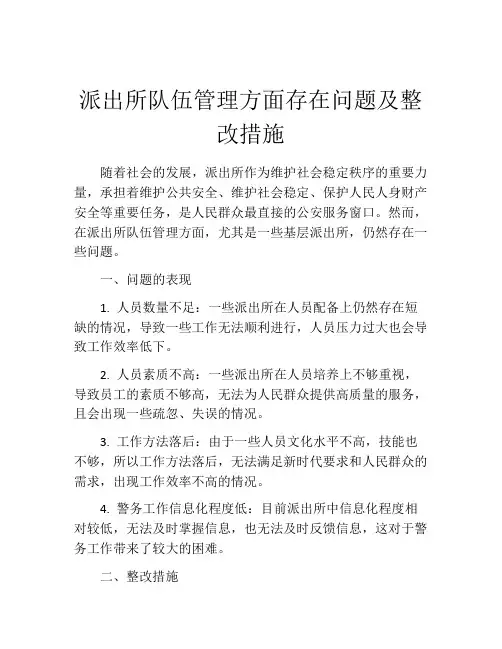 派出所队伍管理方面存在问题及整改措施