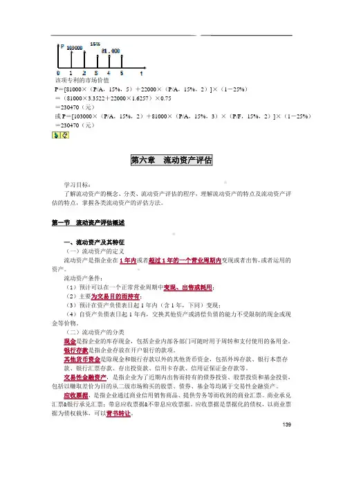 6自考《资产评估》讲义-流动资产评估