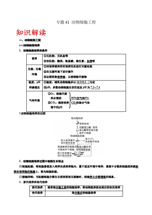 专题41 动物细胞工程(原卷版) 