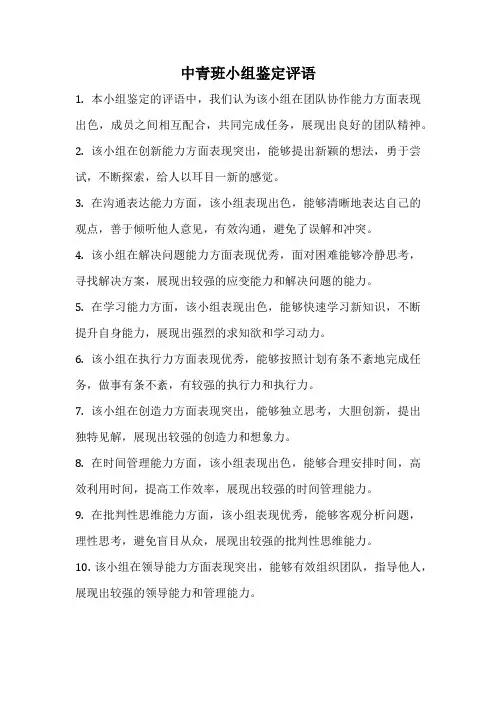 中青班小组鉴定评语
