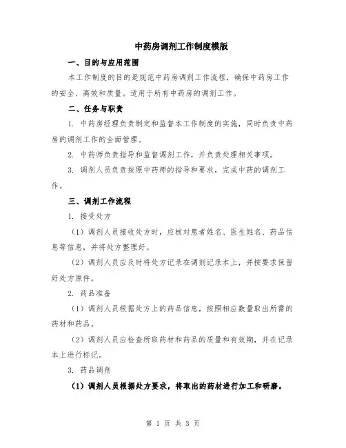中药房调剂工作制度模版