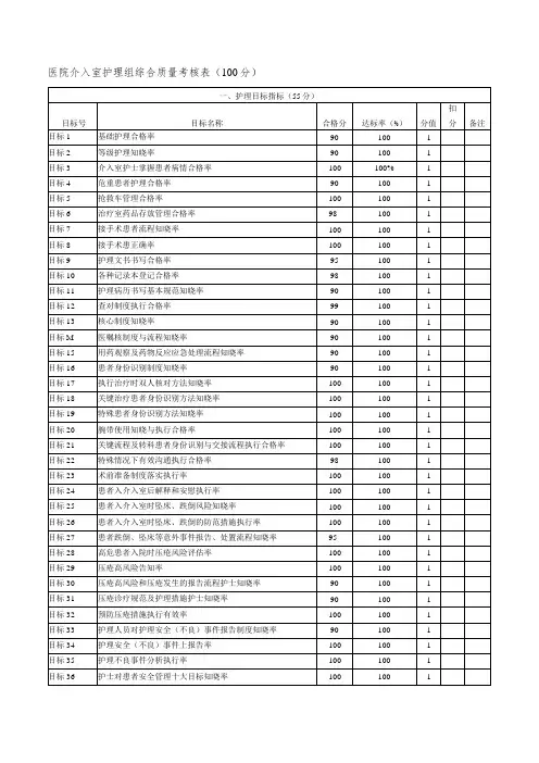 医院介入室护理组综合质量考核表