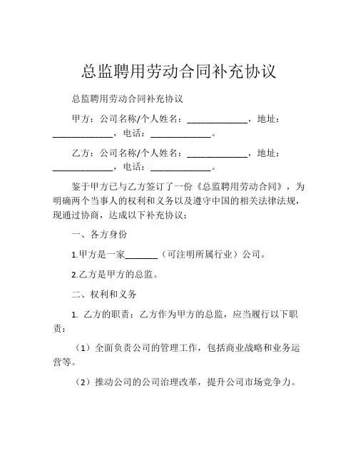 总监聘用劳动合同补充协议