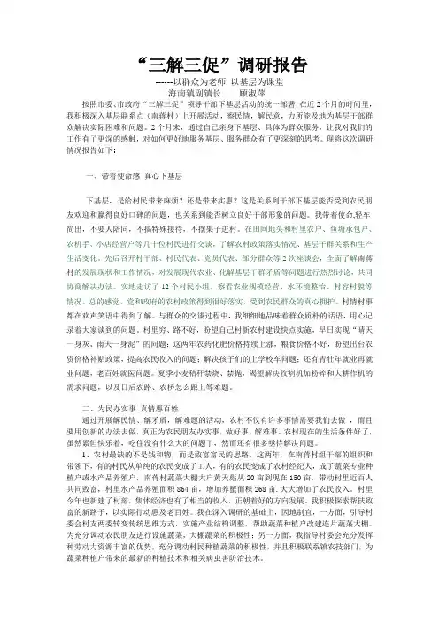 “三解三促”调研报告