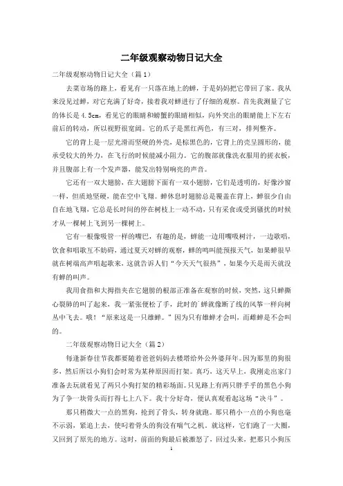 二年级观察动物日记大全