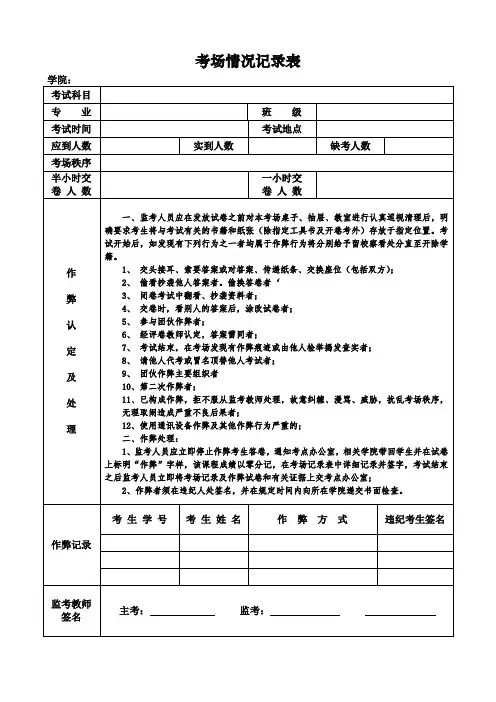 考场情况记录表
