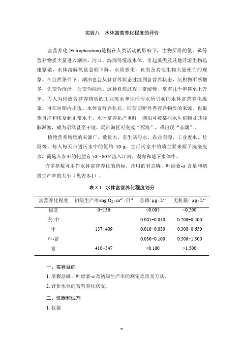 水体富营养化程度的评价