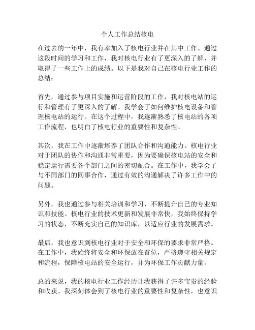 个人工作总结核电