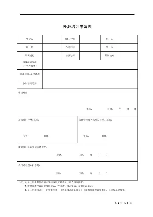 外派培训申请表