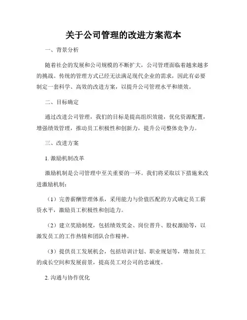 关于公司管理的改进方案范本