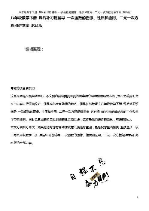 八年级数学下册 课后补习班辅导 一次函数的图像、性质和应用、二元一次方程组讲学案 苏科版(2021
