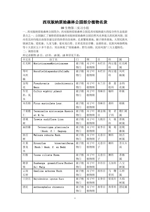 西双版纳原始森林及热带花卉园部分植物名录