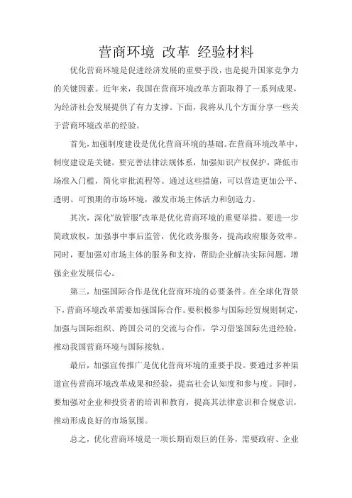 营商环境 改革 经验材料