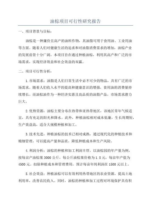 油棕项目可行性研究报告