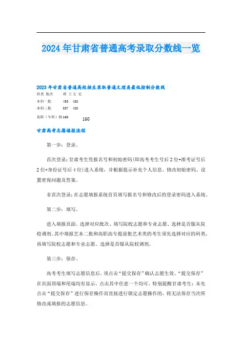 2024年甘肃省普通高考录取分数线一览1