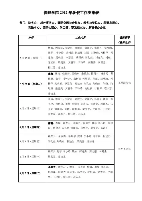 中山大学管理学院2012年暑假工作安排表doc
