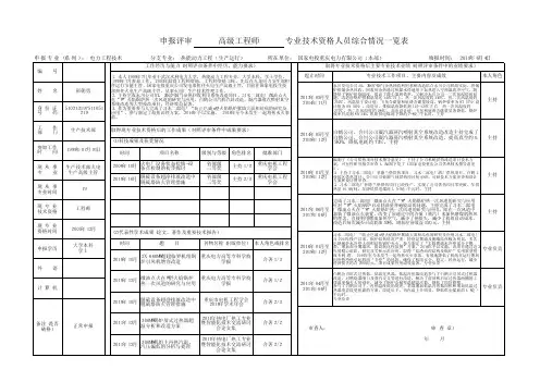 申报评审高级工程师专业技术资格人员综合情况一览表
