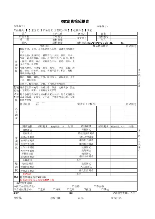 OQC出货检验报告[空白模板]