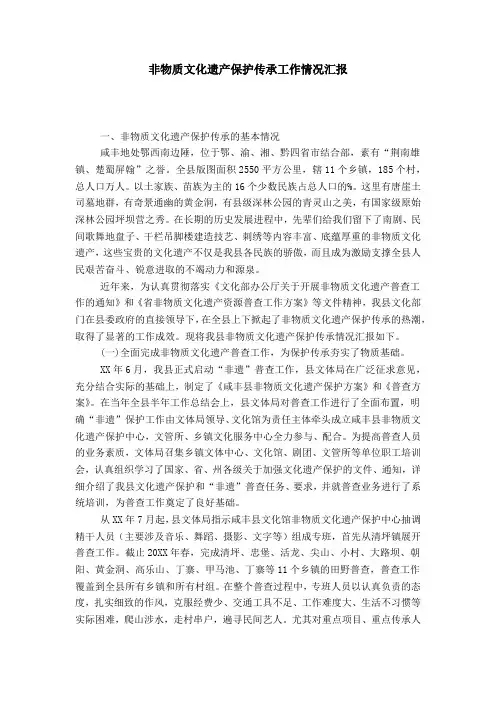 非物质文化遗产保护传承工作情况汇报-总结报告模板