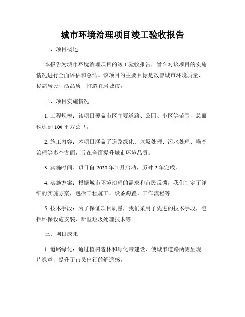 城市环境治理项目竣工验收报告