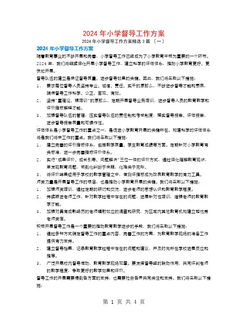2024年小学督导工作计划3篇