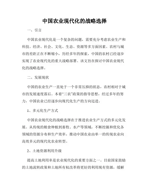 中国农业现代化的战略选择