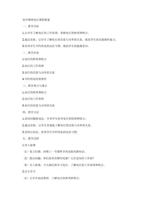 初中物理电灯课程教案