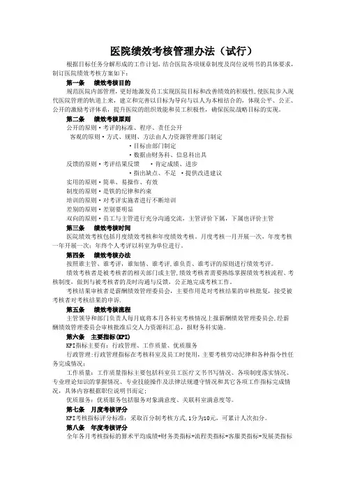 医院绩效考核管理办法