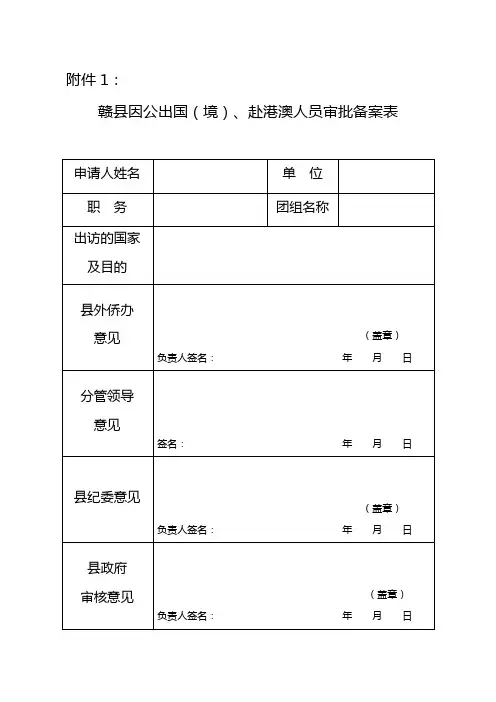 赣县因公出国(境),赴港澳人员审批备案表