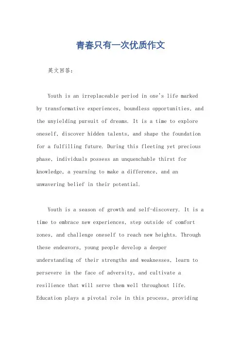 青春只有一次优质作文