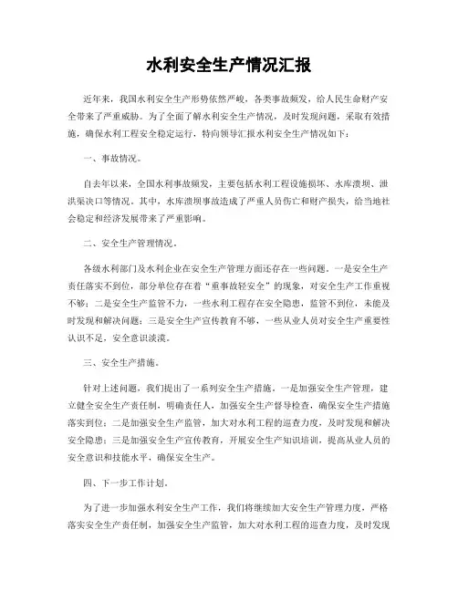 水利安全生产情况汇报