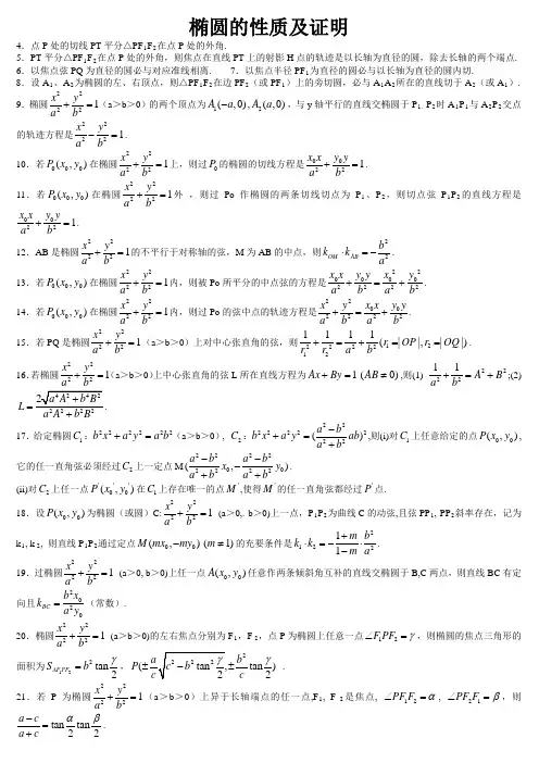 高考常见椭圆性质及其详细证明