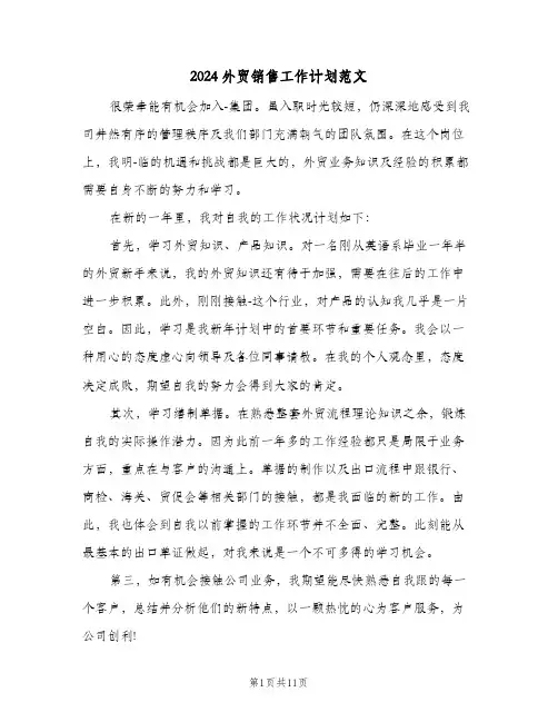 2024外贸销售工作计划范文（6篇）