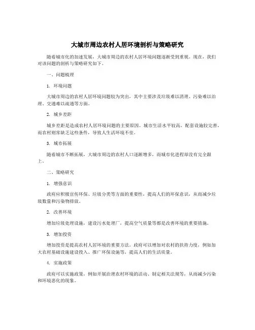 大城市周边农村人居环境剖析与策略研究