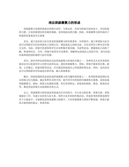 浅议班级凝聚力的形成