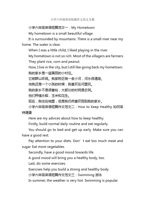 小学六年级英语短篇作文范文3篇_小学英语作文_