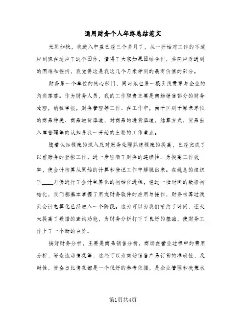 通用财务个人年终总结范文（二篇）
