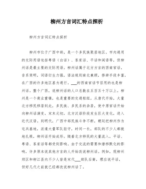 柳州方言词汇特点探析