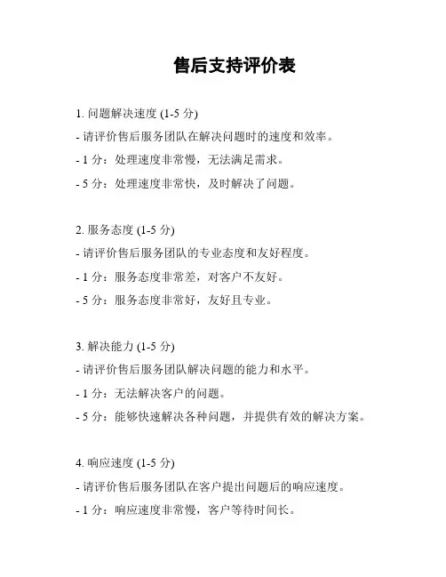 售后支持评价表