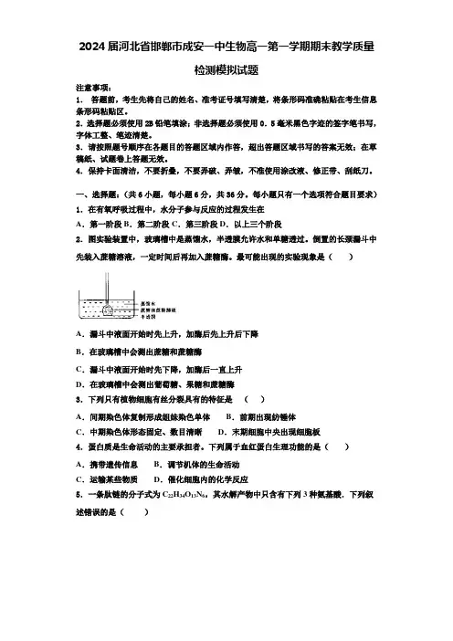 2024届河北省邯郸市成安一中生物高一第一学期期末教学质量检测模拟试题含解析
