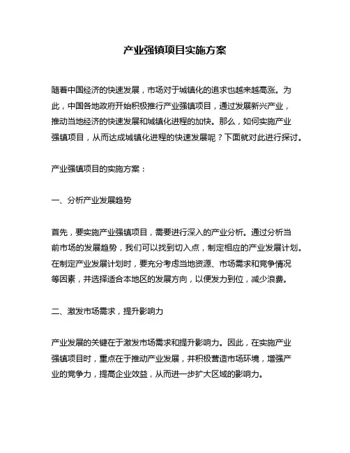 产业强镇项目实施方案